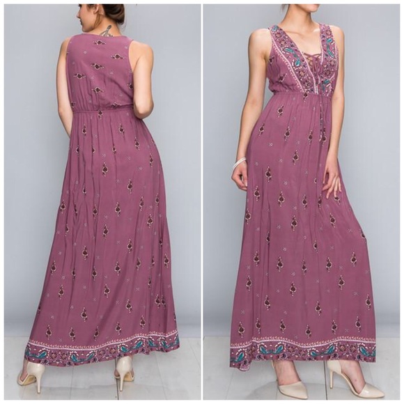 ❗️CLOSING SALE❗️Mauve CrissCross V Neck Maxi Dress - Picture 2 of 3